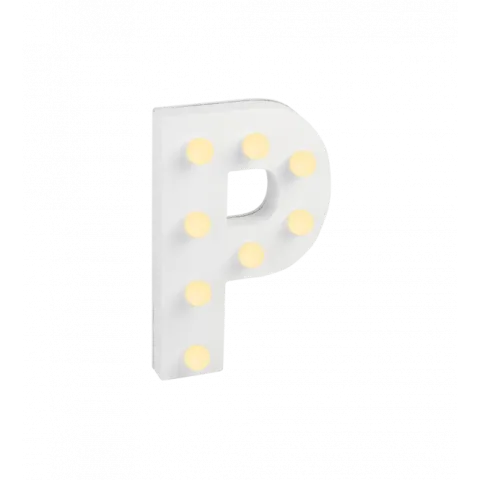 Świecąca Litera LED "P" Light Letter, drewniana biała 17x12 cm