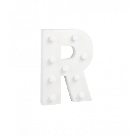 Świecąca Litera LED "R" Light Letter, drewniana biała 17x12 cm