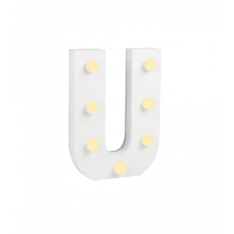 Świecąca Litera LED "U" Light Letter, drewniana biała 17x12 cm