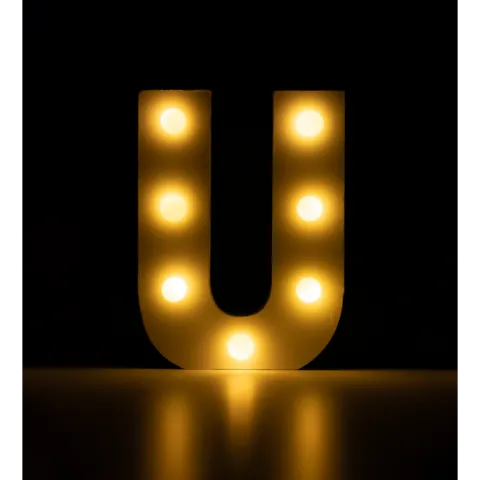 Świecąca Litera LED "U" Light Letter, drewniana biała 17x12 cm