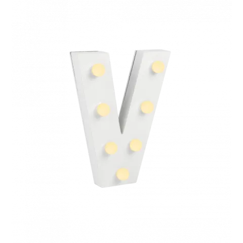 Świecąca Litera LED "V" Light Letter, drewniana biała 17x12 cm