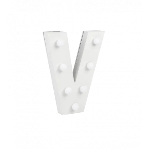 Świecąca Litera LED "V" Light Letter, drewniana biała 17x12 cm