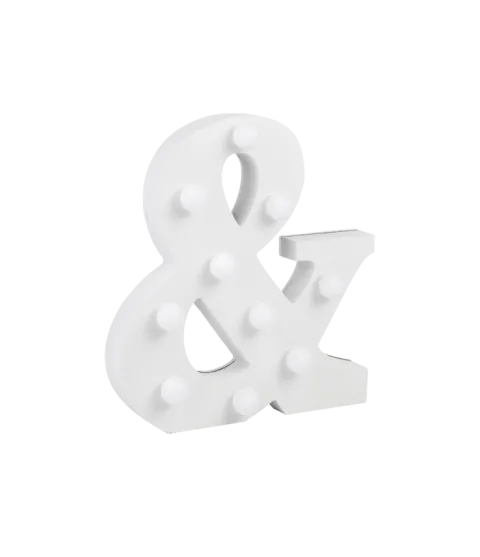 Świecący Znak LED "&" Light Letter, drewniany biały 17x12 cm