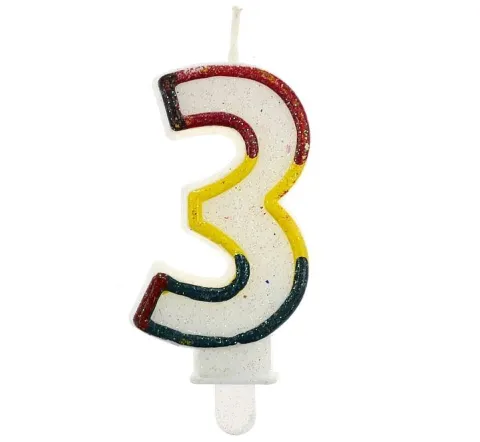 Świeczka urodzinowa "3" brokatowa kolorowa
