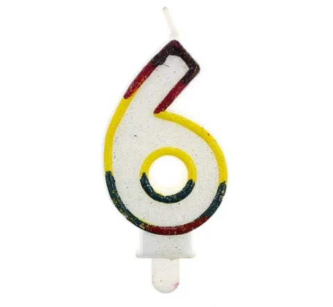 Świeczka urodzinowa "6" brokatowa kolorowa