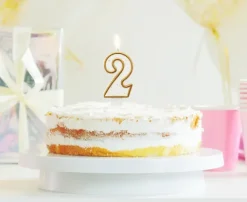 Świeczka urodzinowa cyfra 2 biała złoty kontur 8 cm