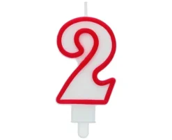 Świeczka urodzinowa cyfra 2 biała czerwony kontur 7 cm