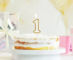 Świeczka urodzinowa cyfra 1 biała złoty kontur 8 cm