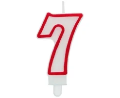 Świeczka urodzinowa cyfra 7 biała czerwony kontur 7 cm