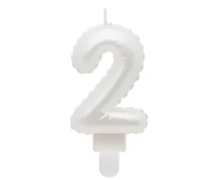 Świeczka urodzinowa cyfra 2 jak balon foliowy perłowa biała, 7 cm