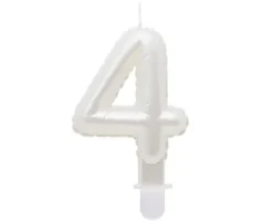 Świeczka urodzinowa cyfra 4 jak balon foliowy perłowa biała, 7 cm