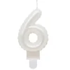 Świeczka urodzinowa cyfra 6 jak balon foliowy perłowa biała, 7 cm