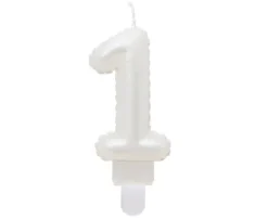 Świeczka urodzinowa cyfra 1 jak balon foliowy perłowa biała, 7 cm