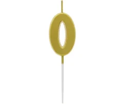 Świeczka urodzinowa cyfra 0 meteliczna złota 4 cm