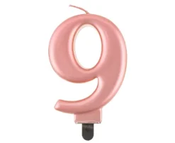 Świeczka urodzinowa cyfra 9 metalik różowe złoto 9 cm