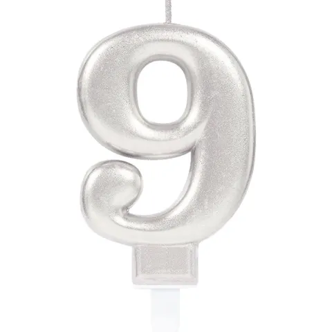 Świeczka urodzinowa cyfra 9 srebrna 9,3 cm