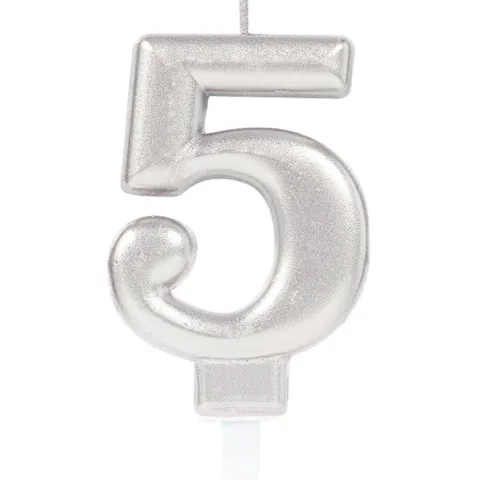 Świeczka urodzinowa cyfra 5 srebrna 9,3 cm