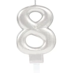 Świeczka urodzinowa cyfra 8 srebrna 9,3 cm