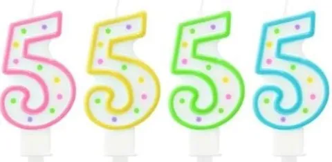 Świeczka urodzinowa "5" kropeczki niebieska
