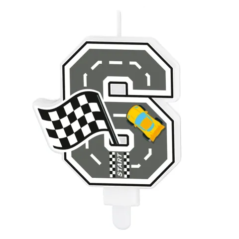 Świeczka urodzinowa Wyścigówki Race cyfra 6