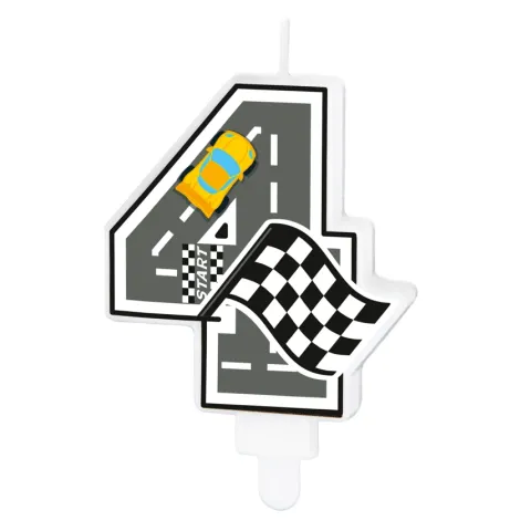 Świeczka urodzinowa Wyścigówki Race cyfra 4