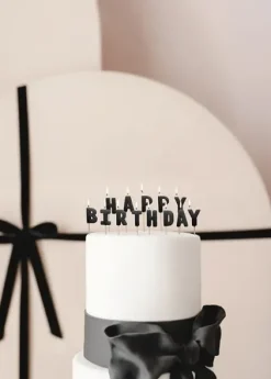 Świeczki pikery HAPPY BIRTHDAY napis czarny 13 sztuk