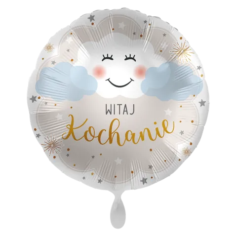 Witaj Kochanie chmurka Baby Shower balon foliowy okrągły 18 cali