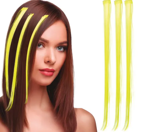 Włosy syntetyczne pasemka żółte neonowe 50 cm x 3 szt.