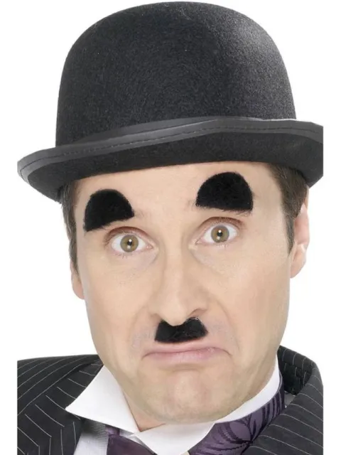Wąsy samoprzylepne i brwi Zestaw Chaplin lata 20. czarne