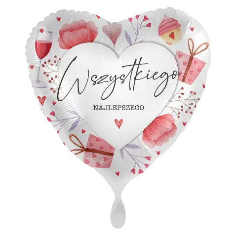 Wszystkiego Najlepszego balon foliowy serce 18 cali