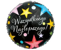 Wszystkiego najlepszego! okrągły balon foliowy gwiazdki 18''