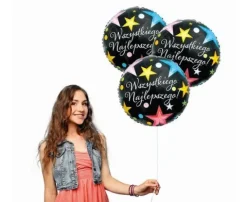 Wszystkiego najlepszego! okrągły balon foliowy gwiazdki 18''