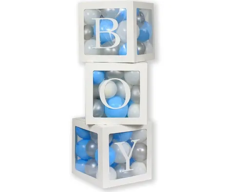 Zestaw pudełek 35 cm na balony BOX DEKORACYJNY litery BOY 3 szt.